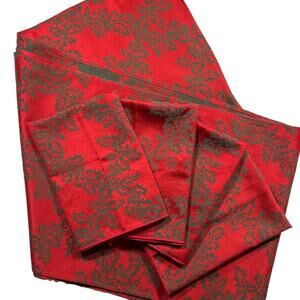 Two Holiday Table Runners and 4 Napkins Red and Gray Damask